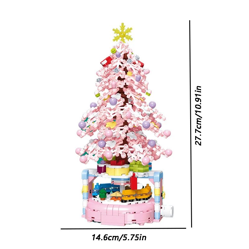 Christmas tree building block potted decorations, large and small green, Barbie powder, Christmas holiday gifts