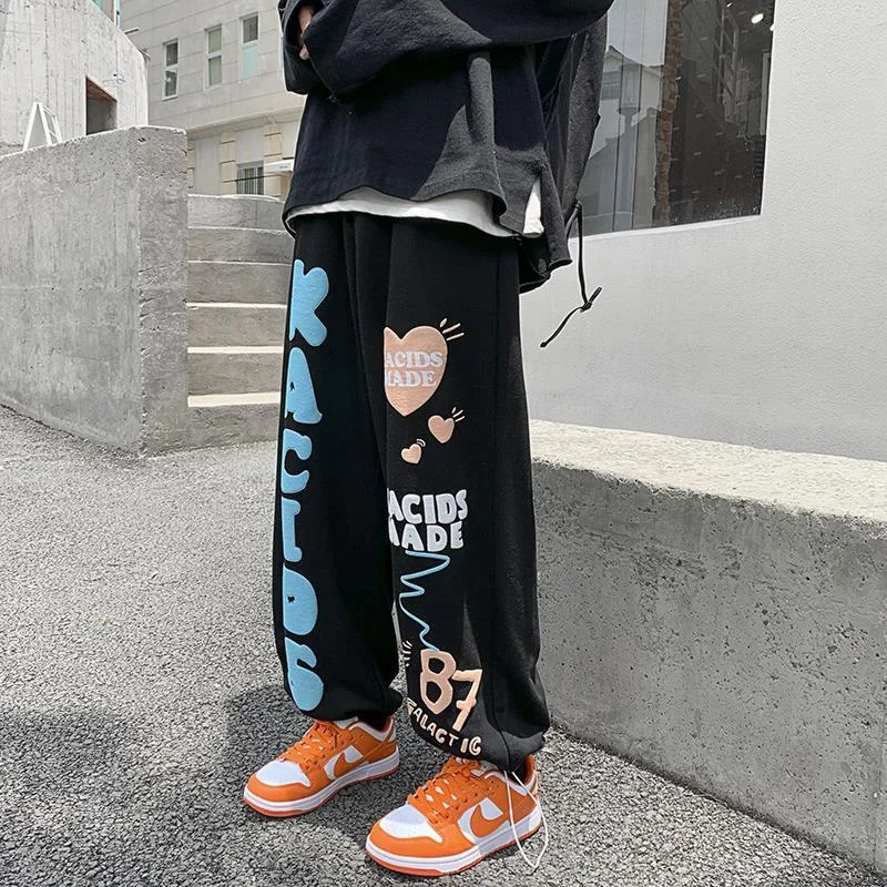 Primavera outono streetwear 90s baggy hip hop calças esportivas dos homens estilo coreano lazer original tempo de formação de espuma carta masculino sweatpants