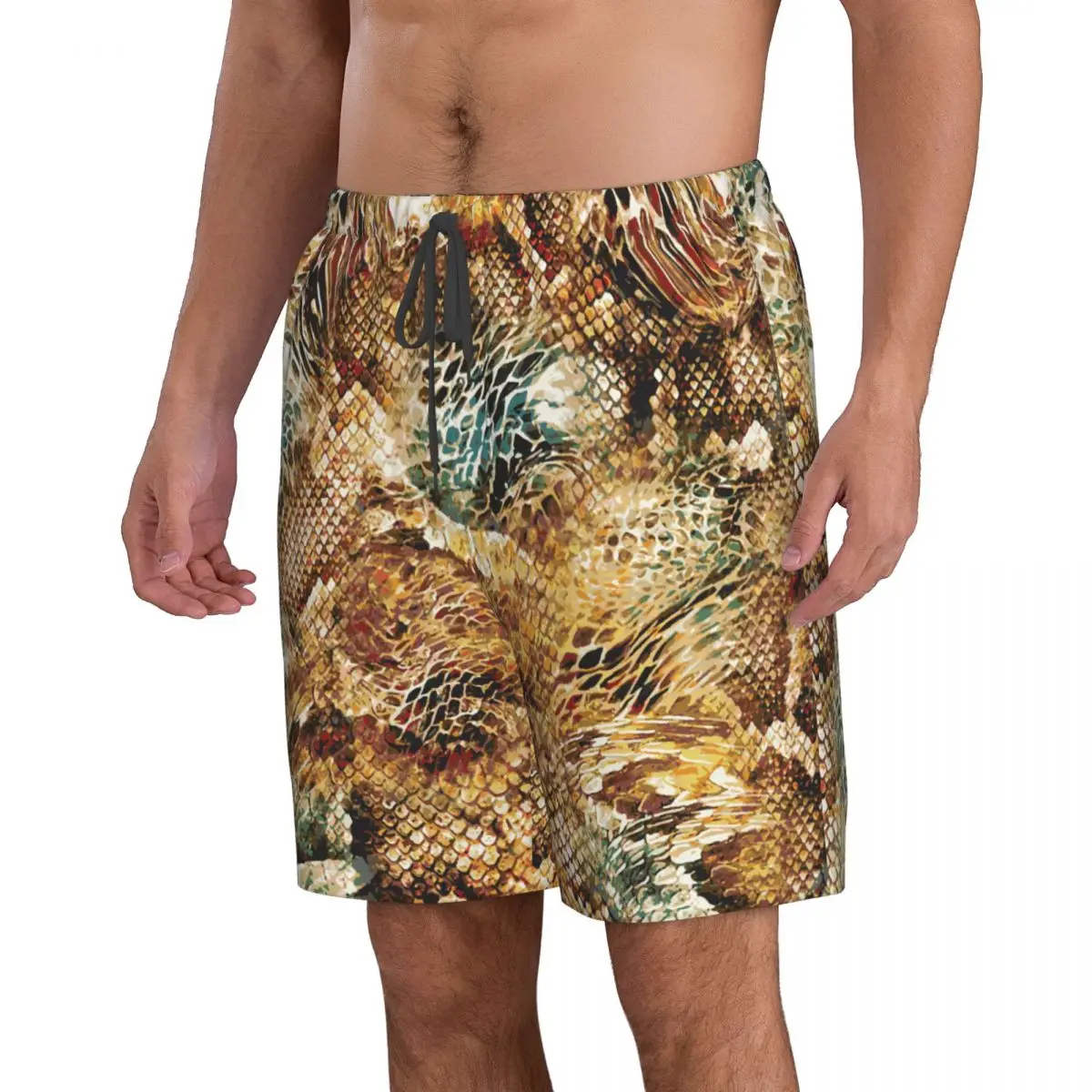 Men's Swim Shorts Trunks Snake Skin Beach Board Shorts Running Sports Surfing Swimwear