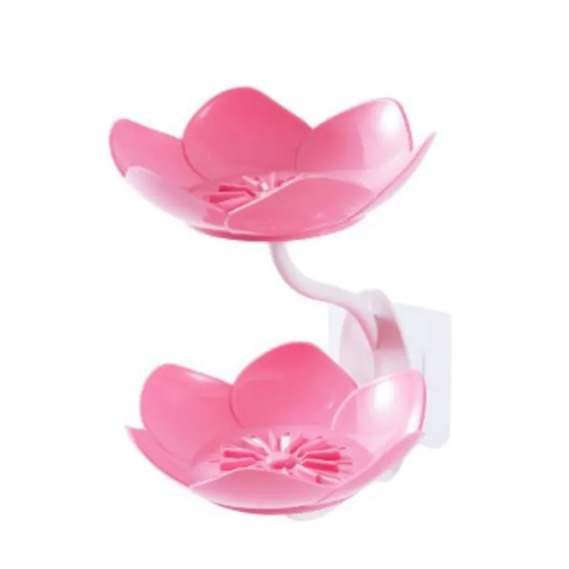 Criativa Lotus Flower Soap Box, 2 Tier Servindo Bandeja, Suportes De Utensílio, Bandeja De Parede De Sucção, Saboneteira Floral, Suportes De Prateleira