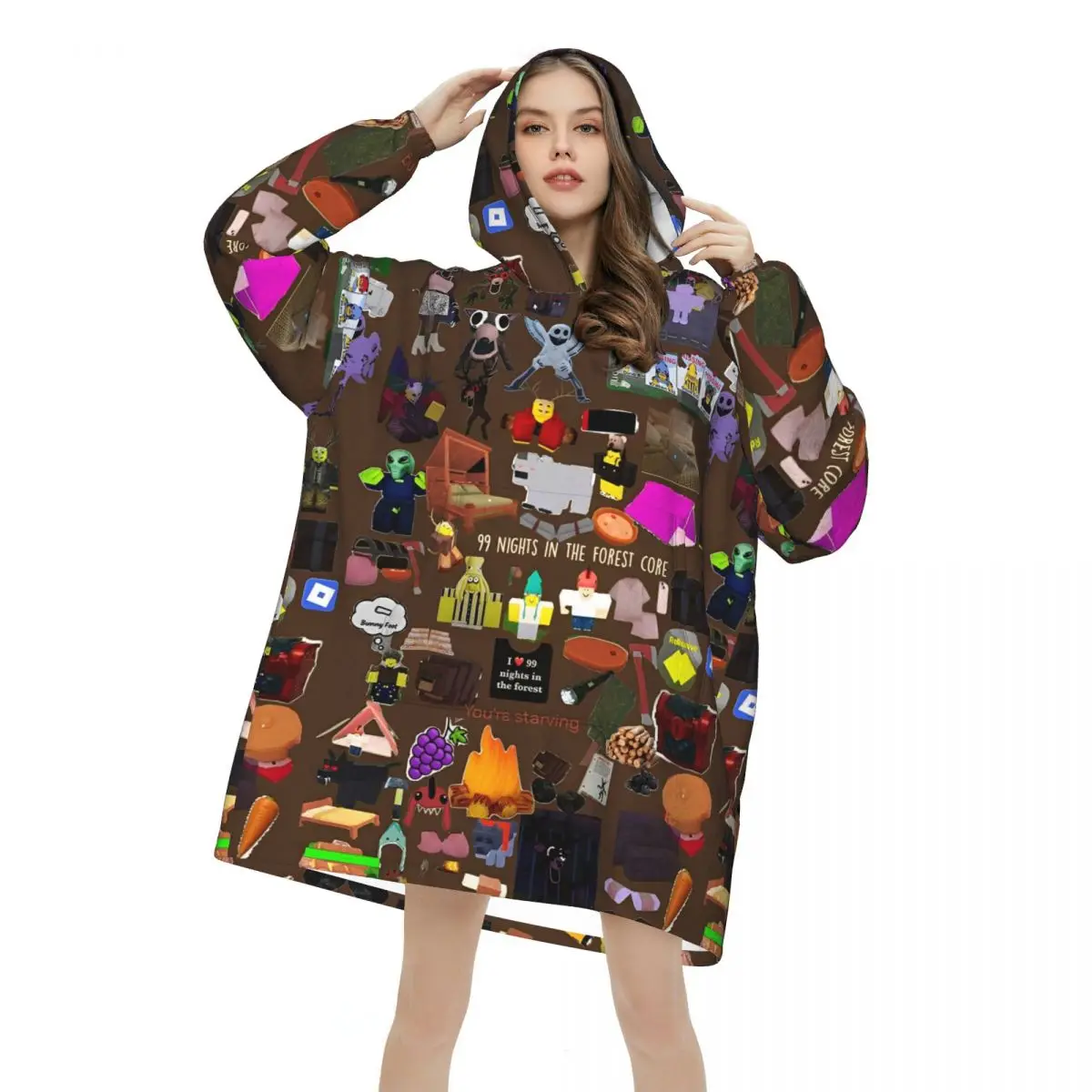 99 ليالًا في الغابات بطانية بقلنسوة يمكن ارتداؤها لألعاب الفيديو بطانية كبيرة الحجم مع جيب كيس نوم دافئ ناعم ومريح نيسيي