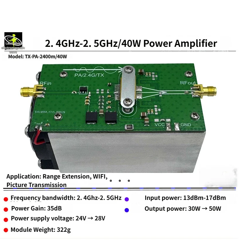 1pcs 2.4GHz 40W PA RF Amplifier RF Power Amplifier Module Power Transmission Module Video Transmission Range Extender