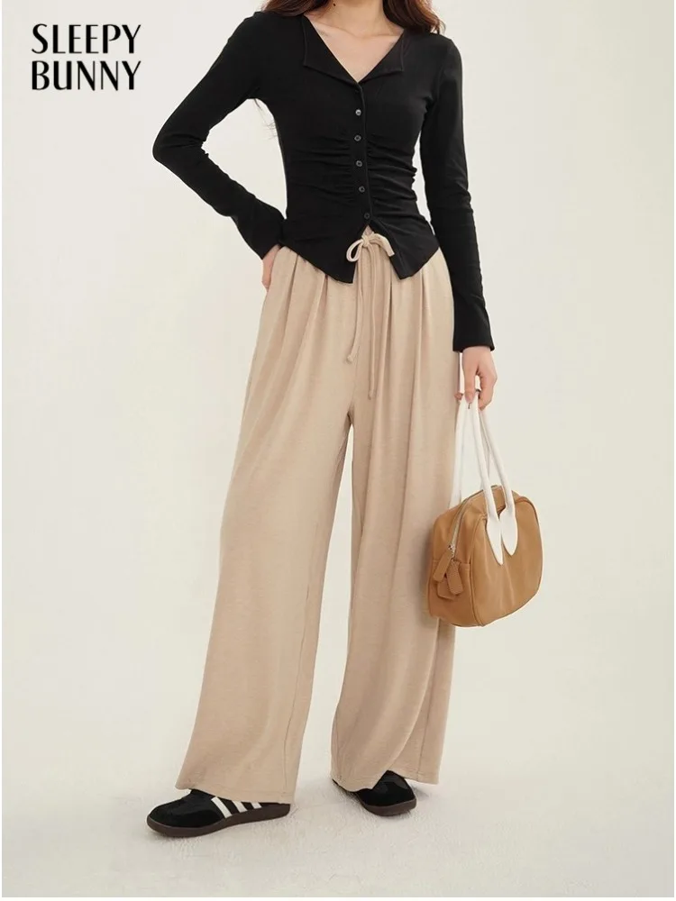 

High Waist Straight Sweatpants Loose Wide Leg Trousers for Women Summer Lightweight Casual Bottoms Draped Versatile Daily Outfit