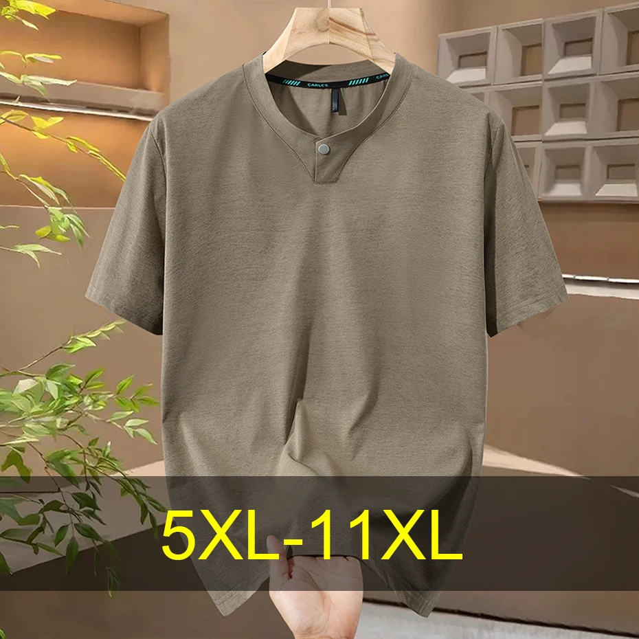 

Summer Short Sleeve T-shirt Men 10XL 11XL Plus Size T-shirts Fashion Casual Button Design T Shirt Summer Tops Tees Male Big Size