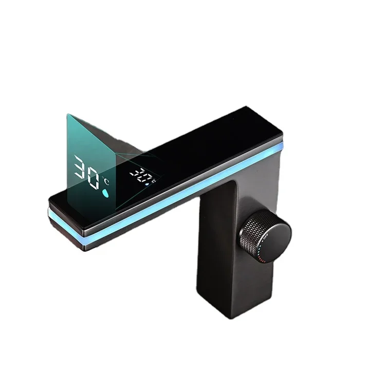 

Modern LED Atmosphere Light Cleaning Faucet Smart Display Temperature Basin Faucet Hot Cold LED Deck Single Ceramic