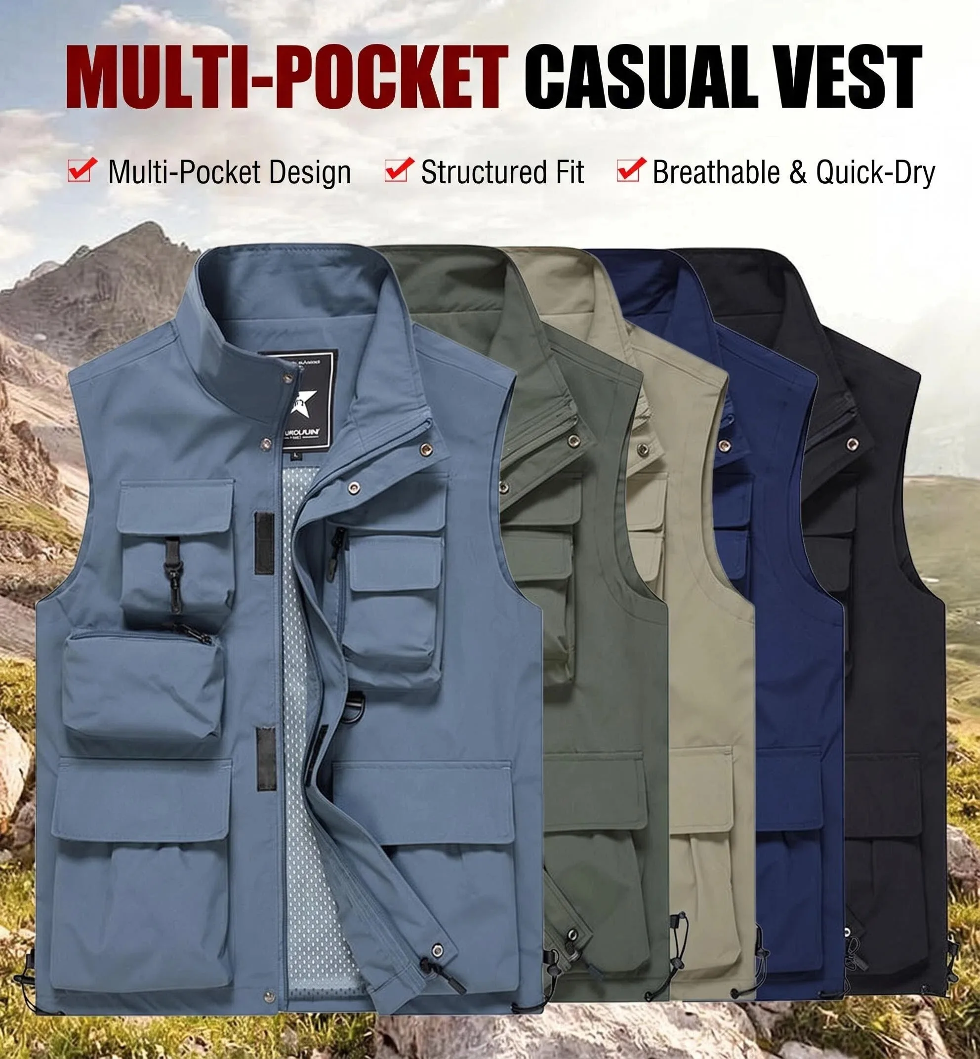Spring and Autumn thin jacket large size sports wear custom logo for team Waistcoat men loose leisure more pocket overalls