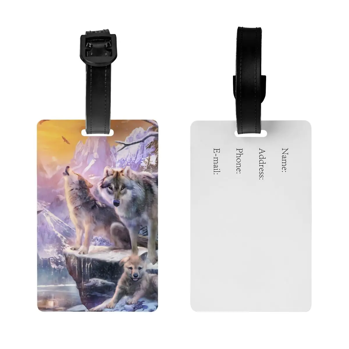 Custom Wolves In Winter Luggage Tag With Name Card Privacy Cover ID Label for Travel Bag Suitcase