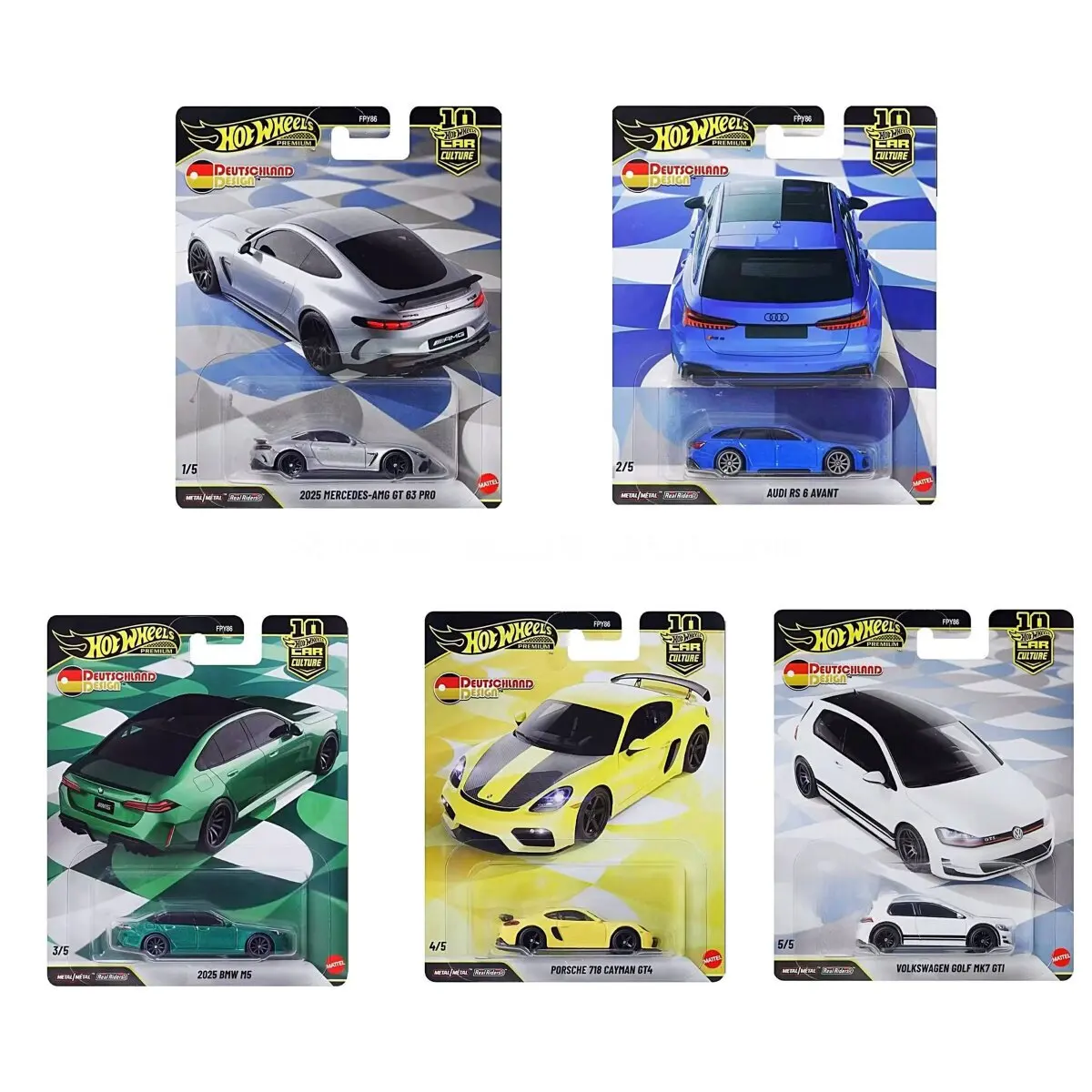 Hot Wheels Premium 3rd Gen German Deutschland Design Alloy Car Model Mercedes Audi RS6 BMW Volkswagen Porsche Diecast FPY86