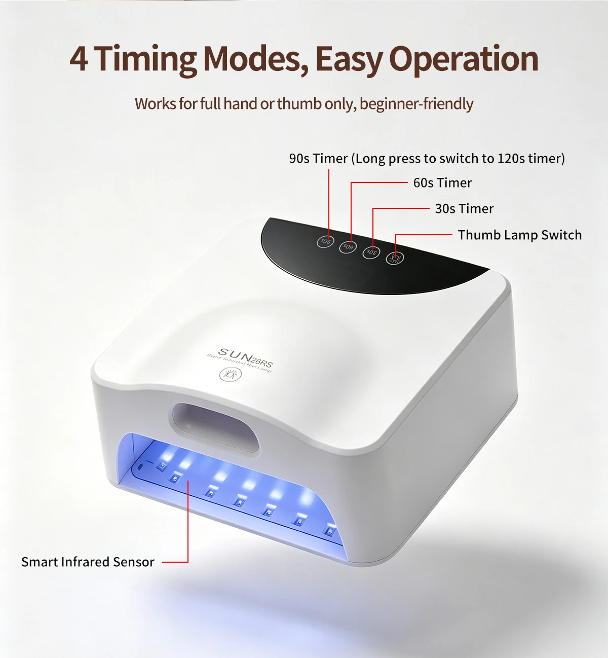 Nailpop Dual Mode Uv Led Nail Lamp 57+12 Led Beads Full Hand Thumb Curing Nail Dryer 365+405Nm Auto Sensor 4 Timer Gel Nail Art