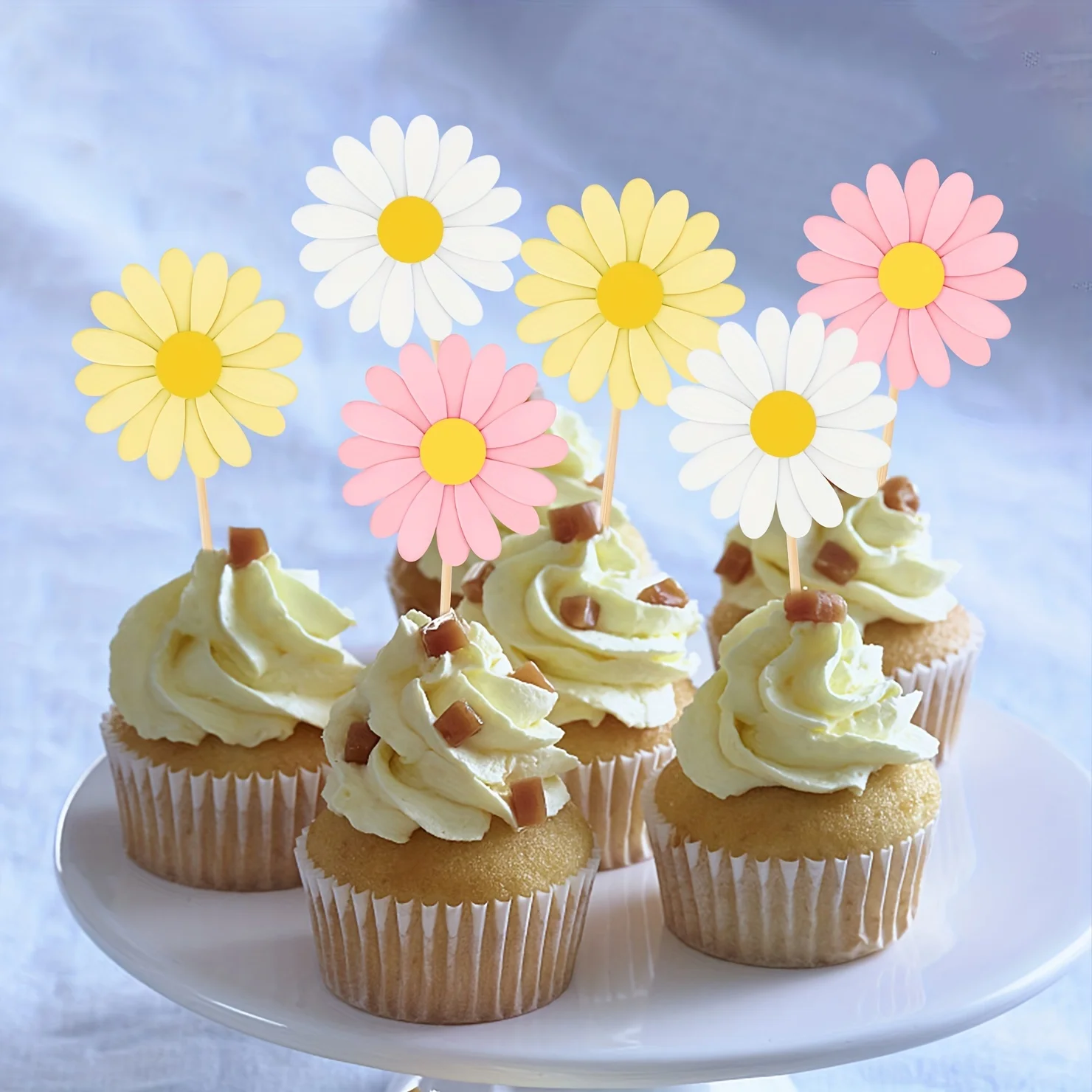 12 Stück Gänseblümchen-Cupcake-Topper – Kuchenpicks aus Papier mit Chrysanthemen – rosa Blumen-Kuchendekorationen – nicht essbare Zahnstocher zum Geburtstag