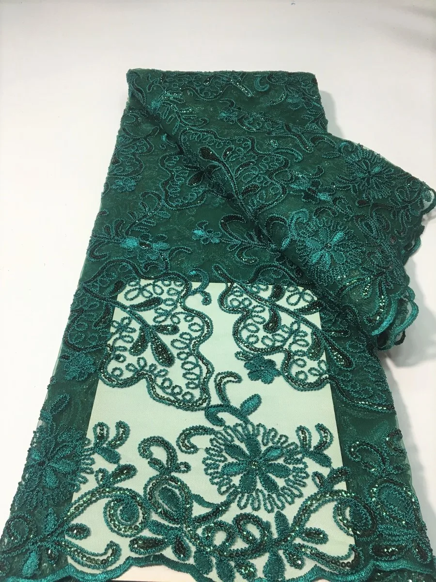 

Green African Lace Fabric Sequin Glitter Tulle Lace Fabric 2022 High Quality French Lace Fabric Nigerian Embroidery Lace KYX2214