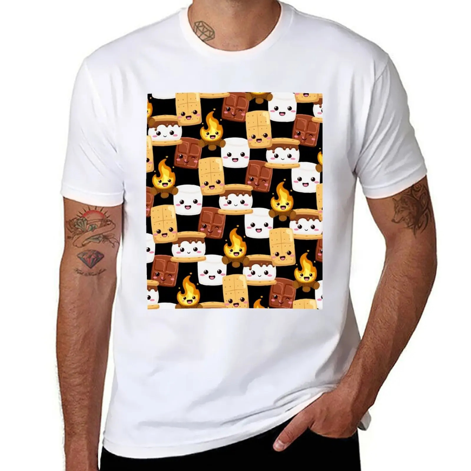 

Cute Kawaii Chocolate Marshmallow S'Mores Graham Cracker Campfire S'Mores T-Shirt t shirt man cotton T-Shirt