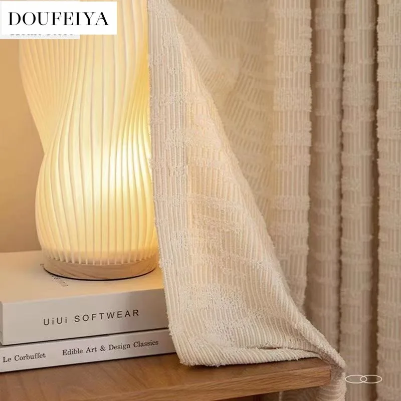 

Customized Cloth Yarn Cream Thickened Chenille Luxury Curtains for Living Dining Room Bedroom Semi-Blackout Elegant Modern Decor