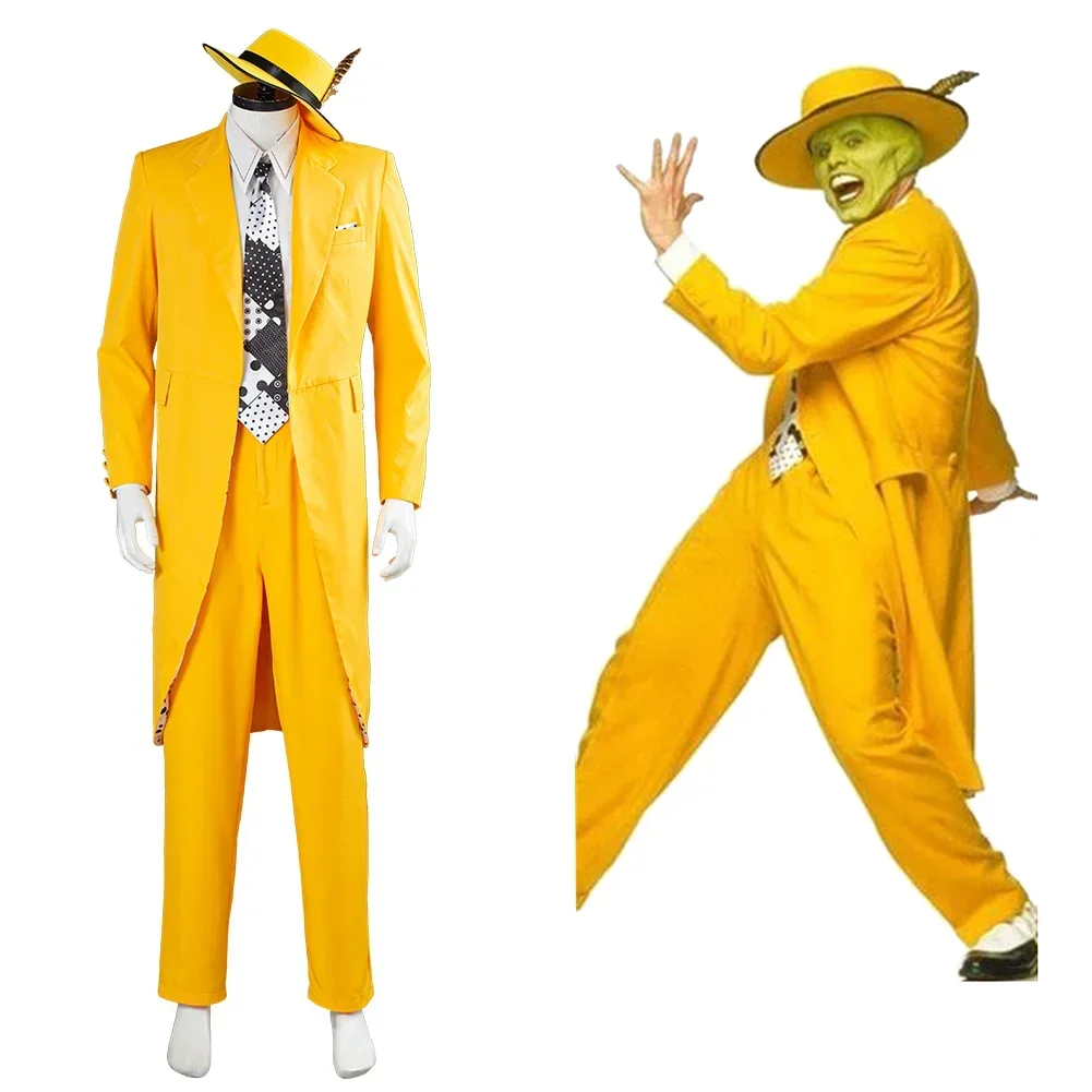 The Mask Clown Cosplay Costume Uniform Outfit Halloween Carnival Yellow Suit