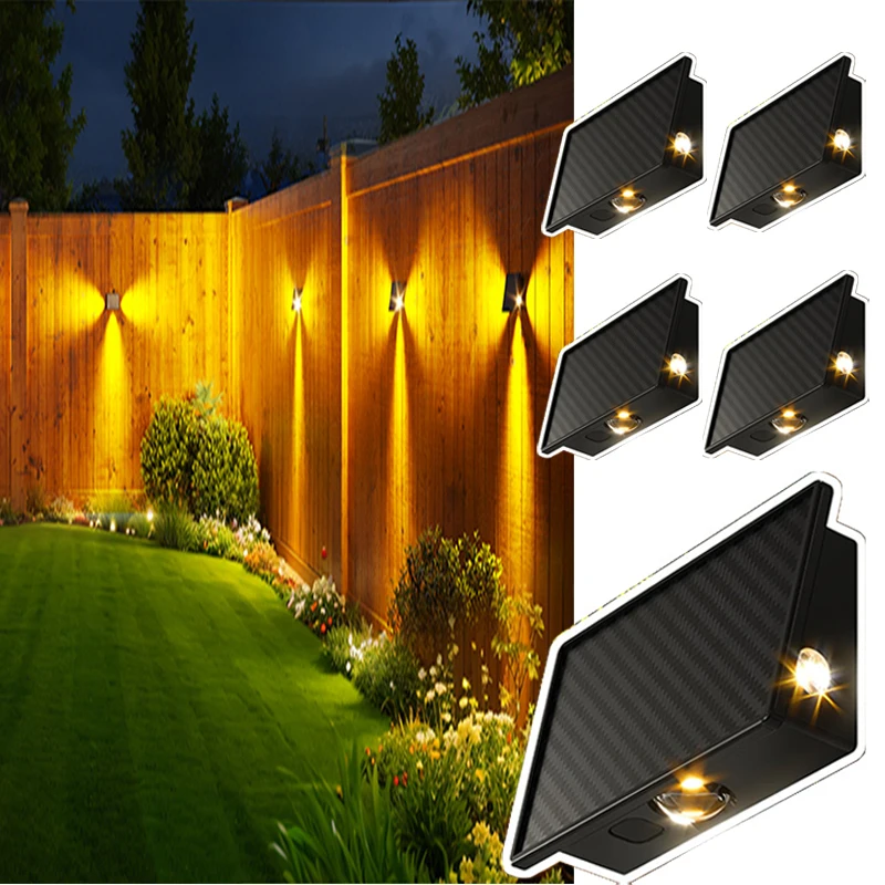 Solar Railing Lights 5 Modes IP65 Waterproof Outdoor Fence Wall Lamp Three Sided Lighting Garden Deck Stairs Step Lighting Decor