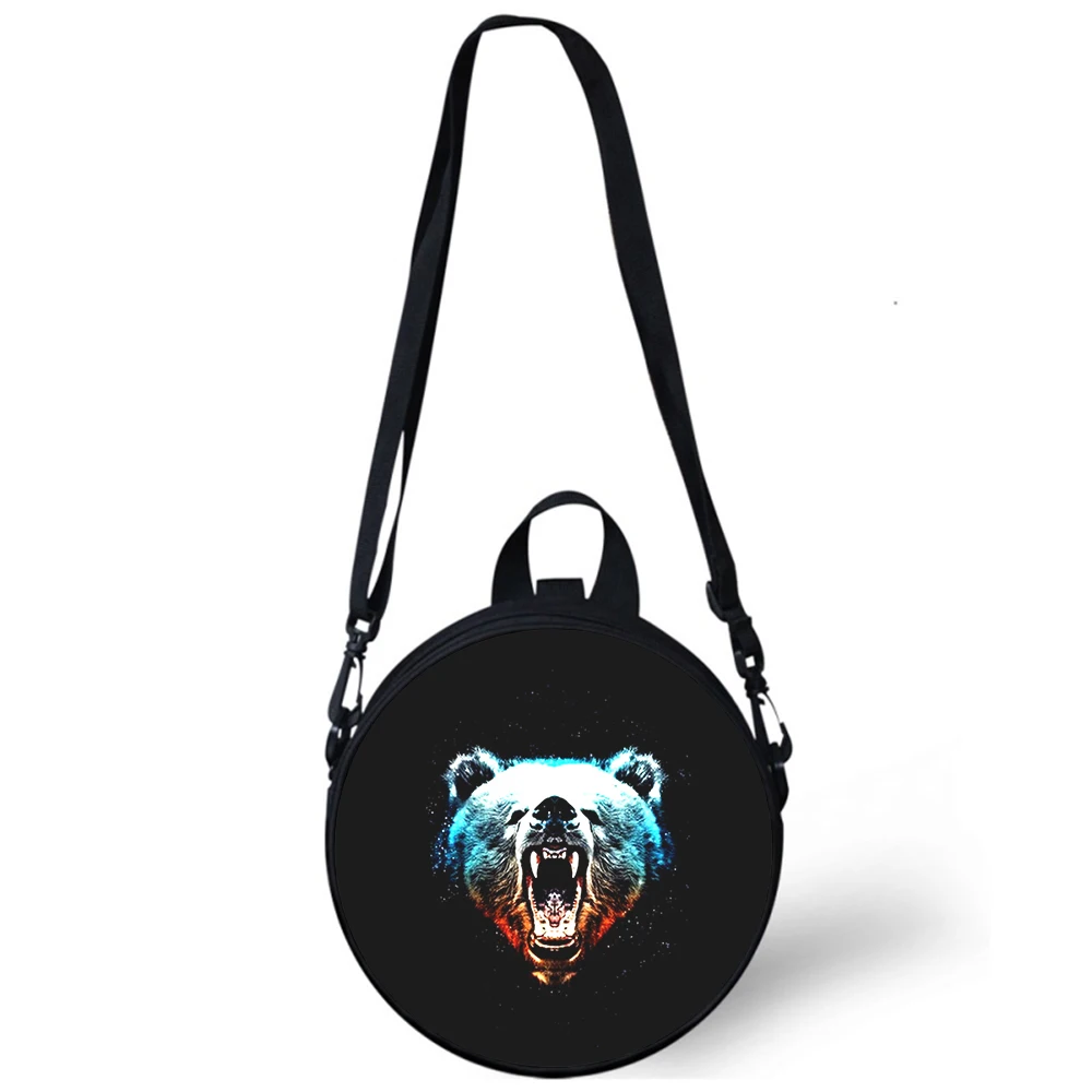 ferocious personality Bear Child kindergarten Bag 3D Print Crossbody Shoulder Bags School Women Mini Round Bagpacks Rugtas Bag