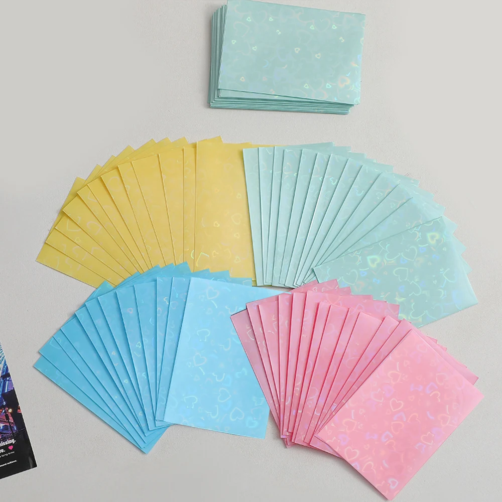20pcs/pack Flat Card Sleeve Laser Love Card Sleeves INS Photo Cover  Korean Toploader Idol Photo Cards Protective Storage Cases