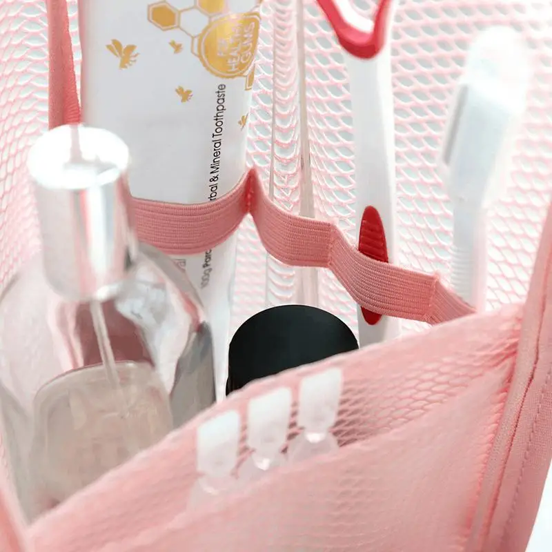 Wasserdichte, selbststehende Kosmetiktasche mit großer Kapazität und mehreren Netztaschen für Reisen – Detail 14