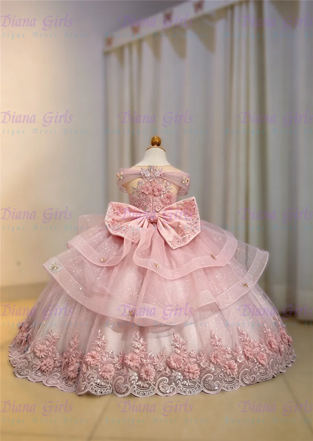 Gorgeous 3D Floral Beading Embroidery Little Princess Quality Flower Girl Dress for Wedding Receptions Holiday Celebrations