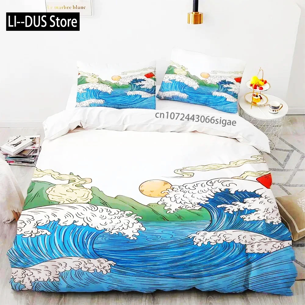 

Комплект из 2-3 предметов (без основы), комплект постельного белья в японском стиле, 3D цифровая печать, подходит для спальни, комплект пододеяльников, подарок в стиле укиё-э