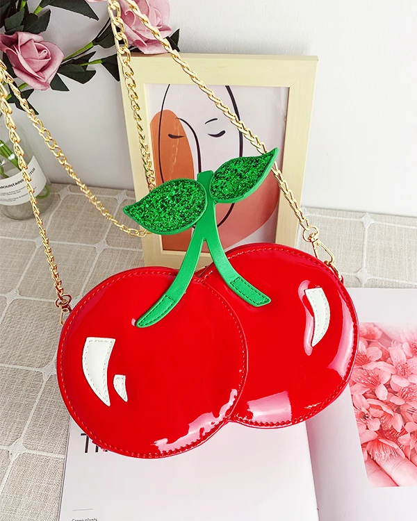 Cute Cherry Shape Chain Shoulder Bag for Women Novelty Purses and Handbags Girls Red Clutch Fun Shape Designer Bag Cross Body