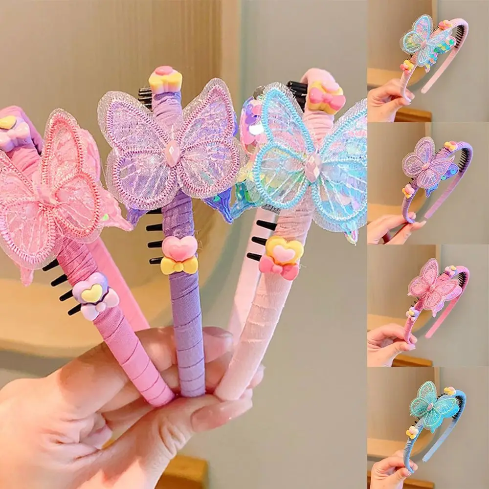 

Korean Style Butterfly Hair Hoop Headdress Cloth Hair Wear Floral Hair Band Teethed Barrette Children Sequins Headband Kids