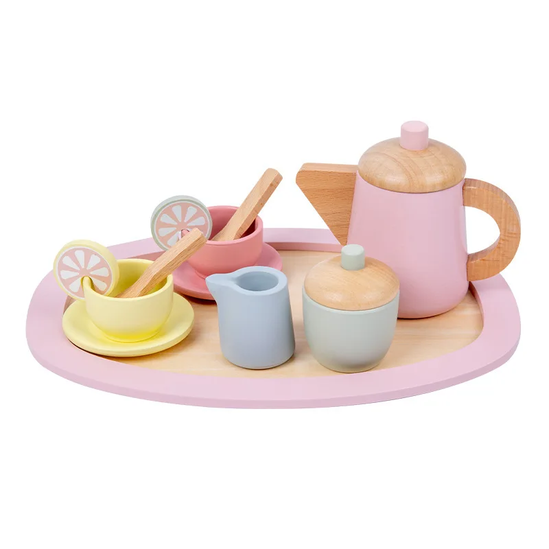 Girl\'s House Simulation Afternoon Tea Baby Wooden Educational ToysTea Set Puzzle Toys Wooden Pretend Play Toys