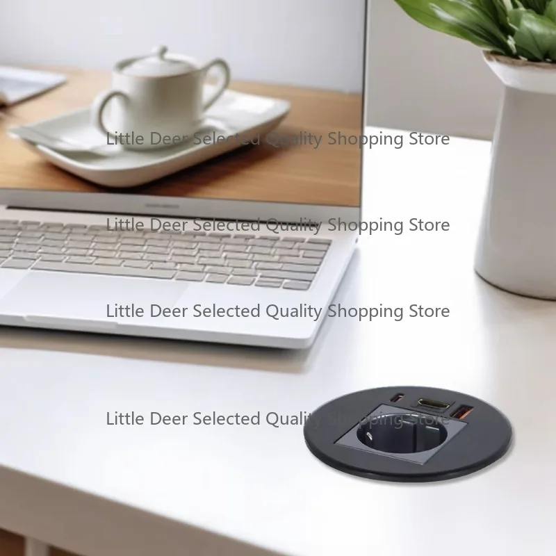 

80mm Round Mounted Tabletop Socket EU Standard Electric Power Socket 65W USB Fast Charging Type-C Port VIdeo Input Port