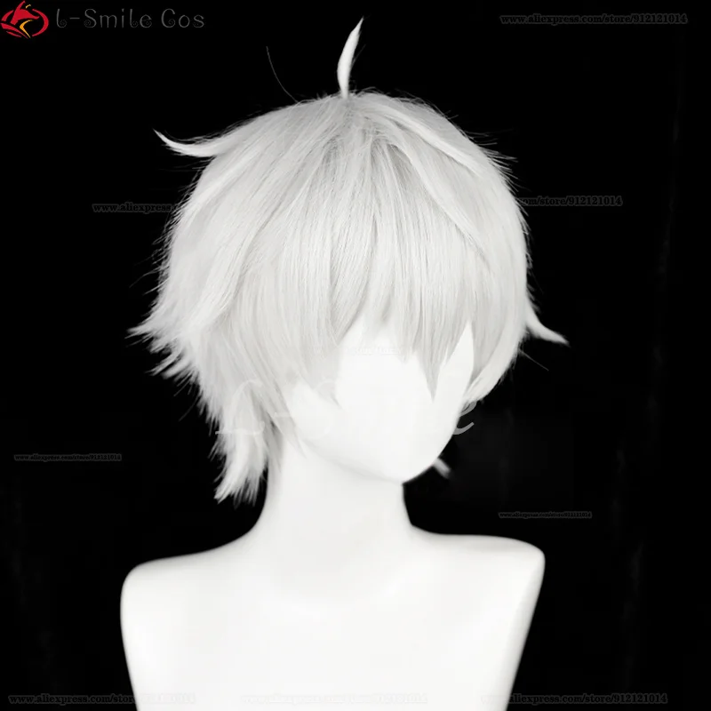 Seishiro Nagi Anime Cosplay Wig, Cabelo Branco Prateado, Resistente ao Calor, Perucas em estoque, Boné, 30cm