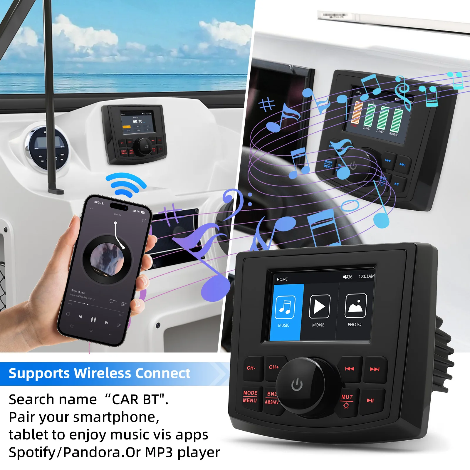 

MP5 морской радио лодка стерео Bluetooth-совместимый FM AM цифровой медиа аудиоплеер водонепроницаемый для яхты ATV UTV тележки для гольфа