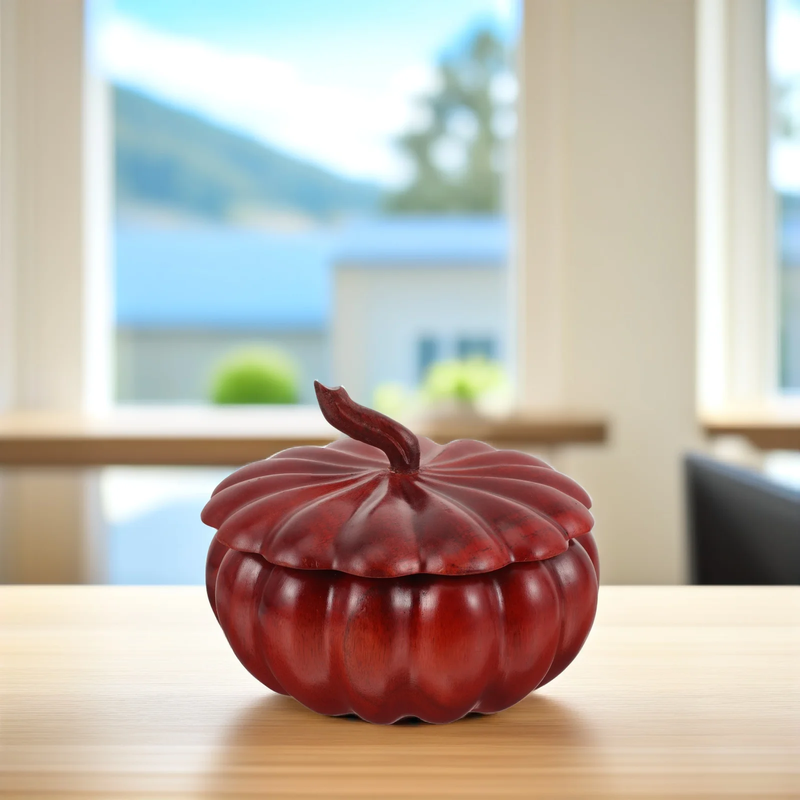 

Pumpkin Shaped Storage Jar 15 Cm Redwood Desktop Box Retro Color Tea Container Snack Bean ganizer Wooden Decor Garden