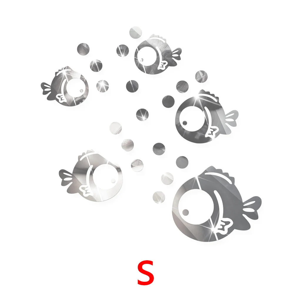 3D Fish Wall Sticker Home Decor Art Mural DIY for Living Room Acrylic Crystal Bathroom Mirror Stickers, L, Silver image 2