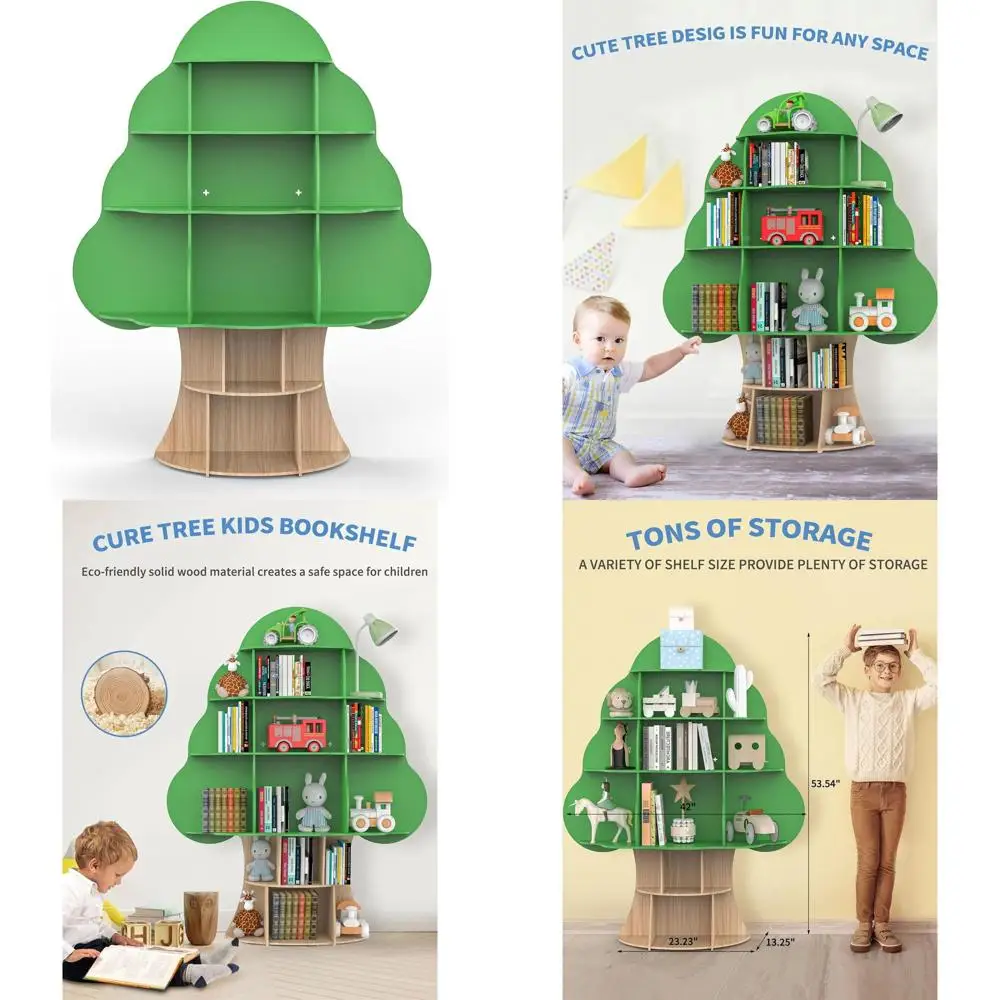 

Детская книжная полка Green Tree, органайзер для игрушек с 16 отделениями, деревянный книжный шкаф для детских комнат, яслей, спален, гостиных