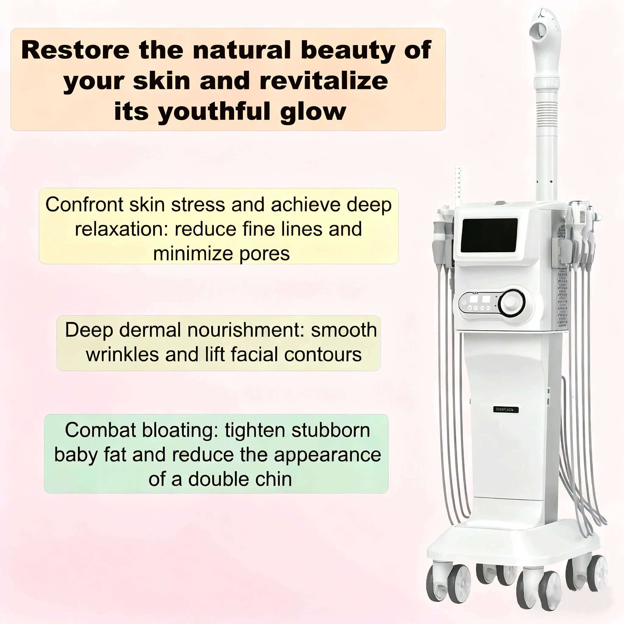 Professionele ultrasone gezichtsspuitmachine met koude / warme functie en vibratiemassage voor diepe huidverjonging