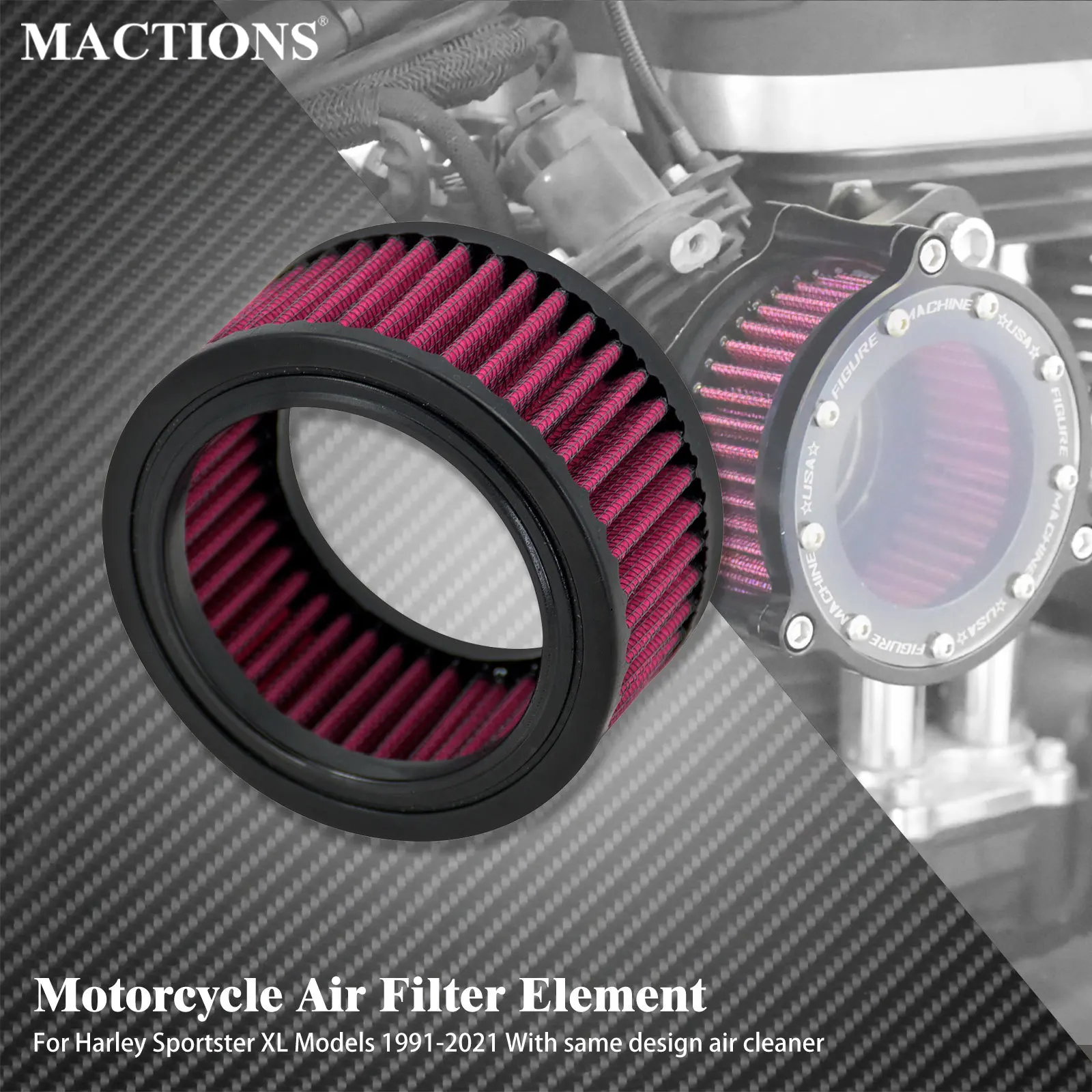 

Air Filter Element Cleaner Motorcycle Air Filter Replacement For Harley Sportster XL 883 XL1200 72 Forty Eight 1991-2021 Red 1PC