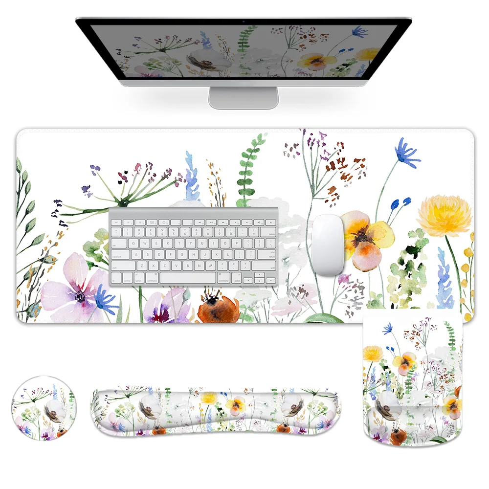 

White Flower Mouse Pad Four-Piece Set -The mouse pad relieve wrist pain, ultra-smooth surface, soft and comfortable for office