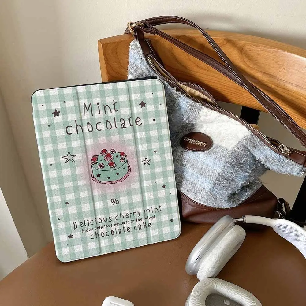Niche Mint Blue Grid Cake In English For iPad 11th A16 10 9 8 7 5 Pro 13 11 M5 M4 M3 M2 12.9'' Air  4 3 2 1 Mini 7 6 Cover