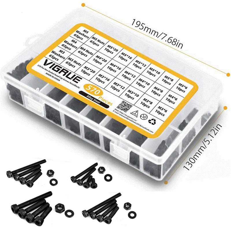 

Hex Hexagon Socket Head Cap Screw Nut High Strength 12.9 Grade Carbon Steel M3 M4 M5 Screw Set Bolt and Nut Assortment Kit