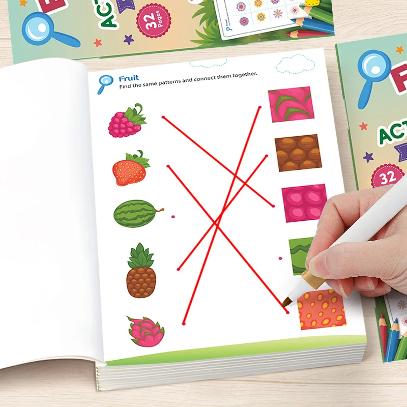 Find The Same Matching Game Activity Book, Animal/fruit/pattern Matching, Ogical Thinking Puzzle Fun Exercise Book, A5 32 Pages