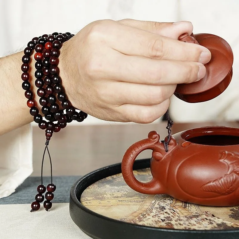 Tibetan vintage-style , Ba Yi Sa 108-bead bracelet, yak horn hand-held prayer beads for men women to handle and play