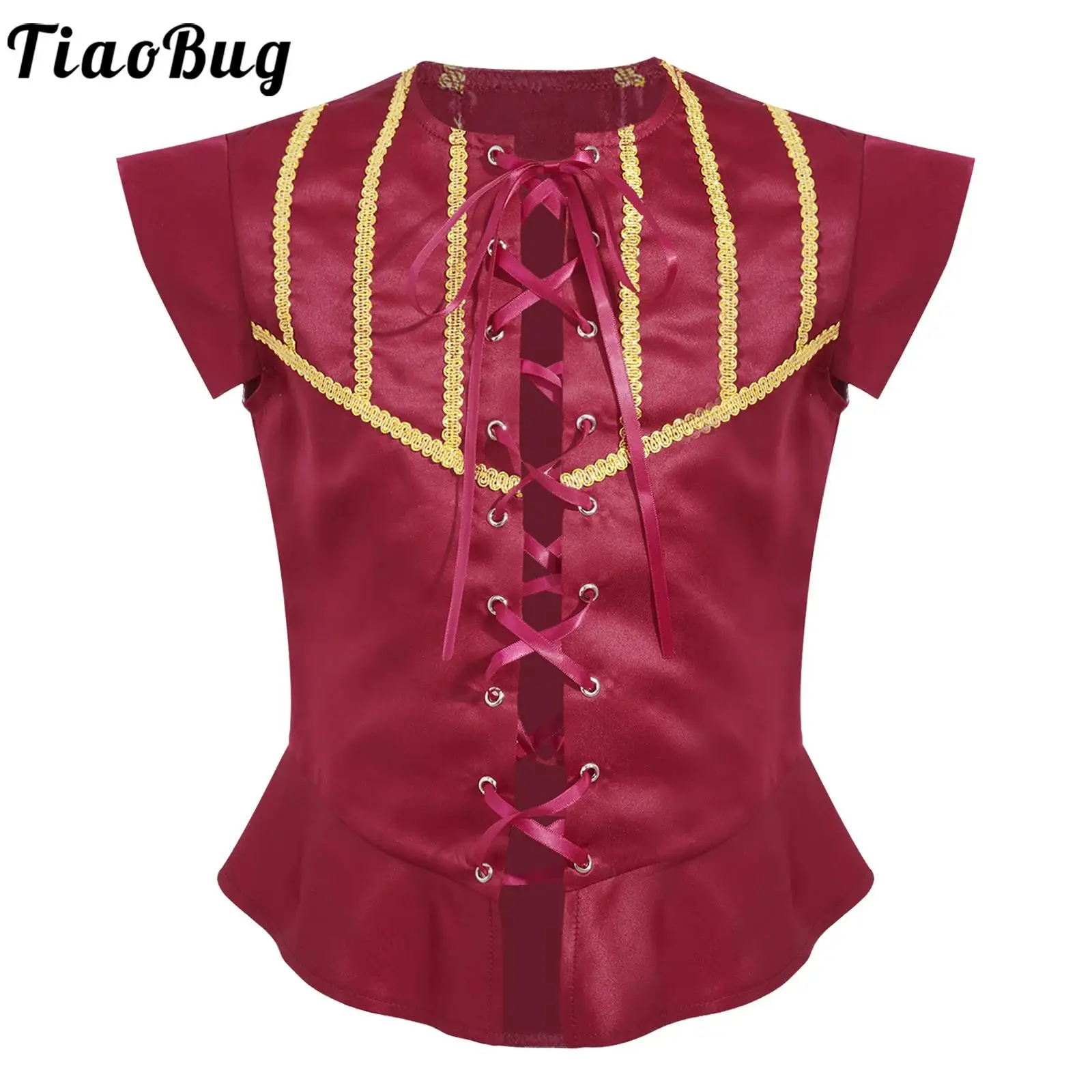 

Kids Boys Medieval Renaissance Vest Costume Steampunk Lace-up Satin Shiny Gothic Waistcoat Halloween Fancy Princes Royalty Tops