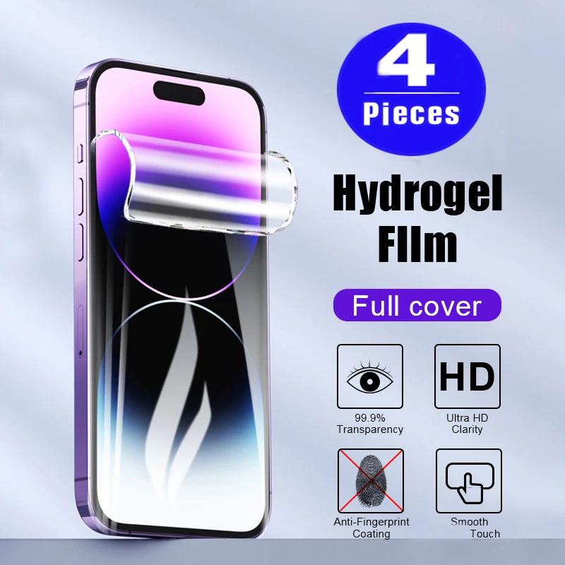 4pcs 9D Hydrogel film for iPhone 15 13 mini 14 plus 12 11 pro max Not Glass X XR XS protective film screen protector full cover