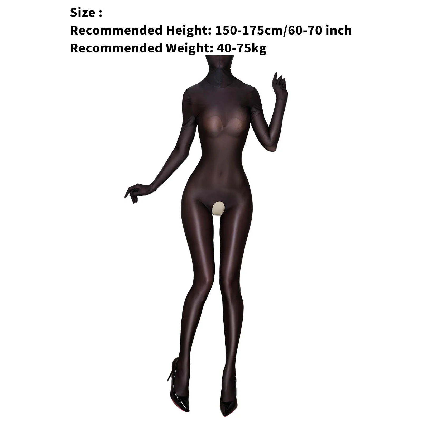 Womens Glossy Full Body Stretchy Tights Sexy Bodysuit Crotchless Back Zipper See-Through Bodystocking Exotic Midnight Wear