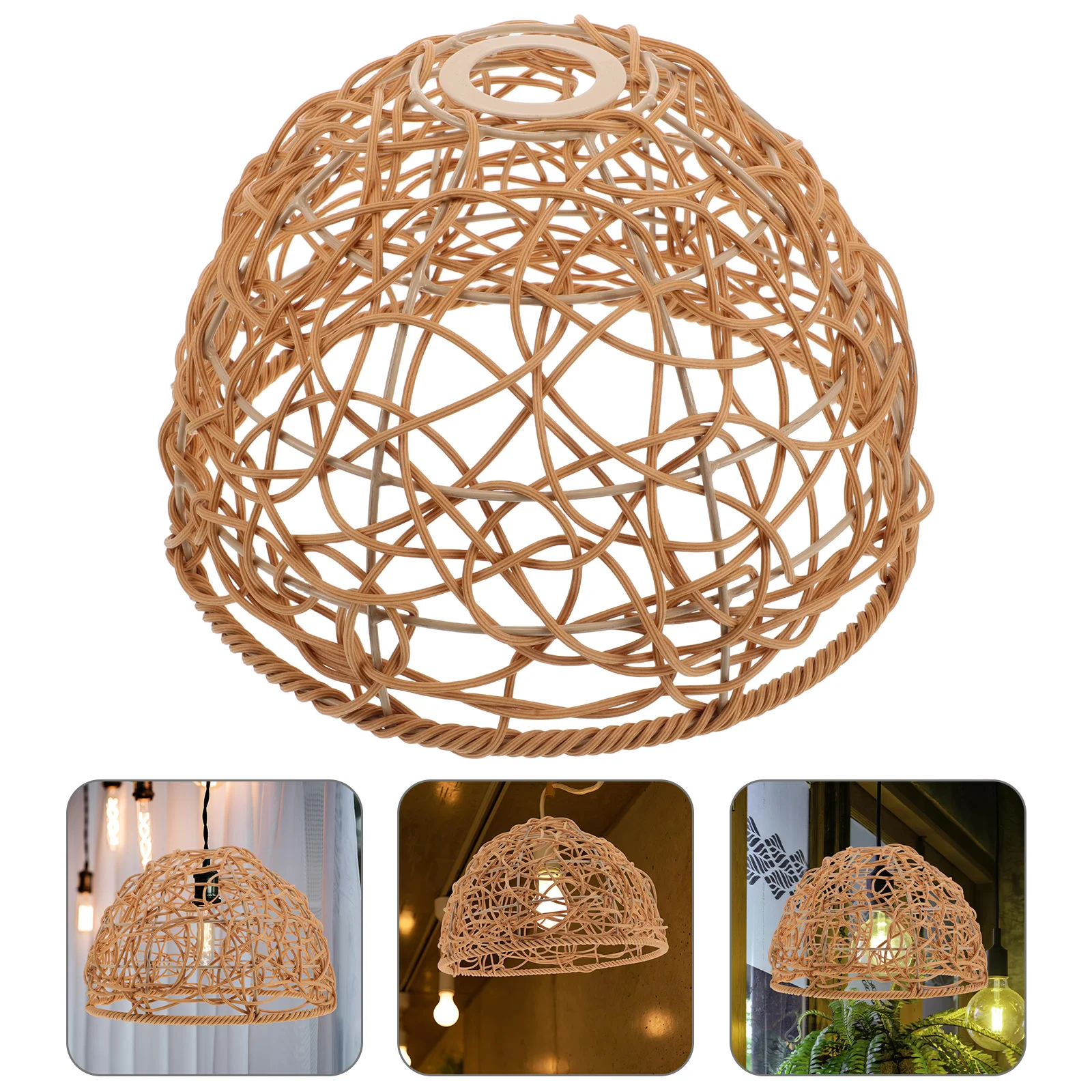 Handgewebter Lampenschirm aus Kunst-Rattan, Vintage-Stil, dekorative Lichtabdeckung, einfacher Anhängerschirm, minimalistisches Design für den Boden