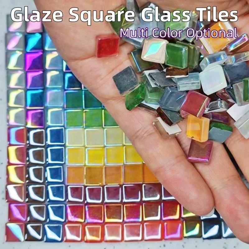 9oz/256g(260pcs) Shiny Glaze Square Glass Mosaic Tiles 1*1*0.4cm/0.39in*0.39*0.16in DIY Bright Tile Mosaic Making Materials