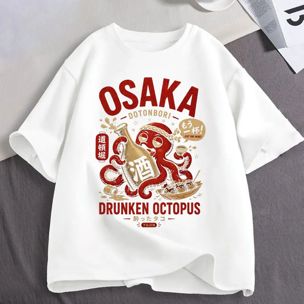 Osaka Dotonbori Drunken Octopus Graphic T Shirts Japanese Style Street Food Lover T-shirts Cotton Casual Short Sleeve Tee Shirt