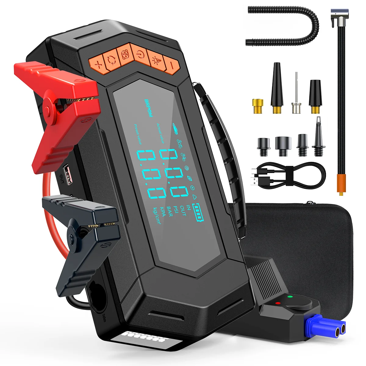 Jump Starter Air Compressor with Power Bank Portable 9000A Battery Booster 150PSI Tire Inflator 12V Car Starting Device