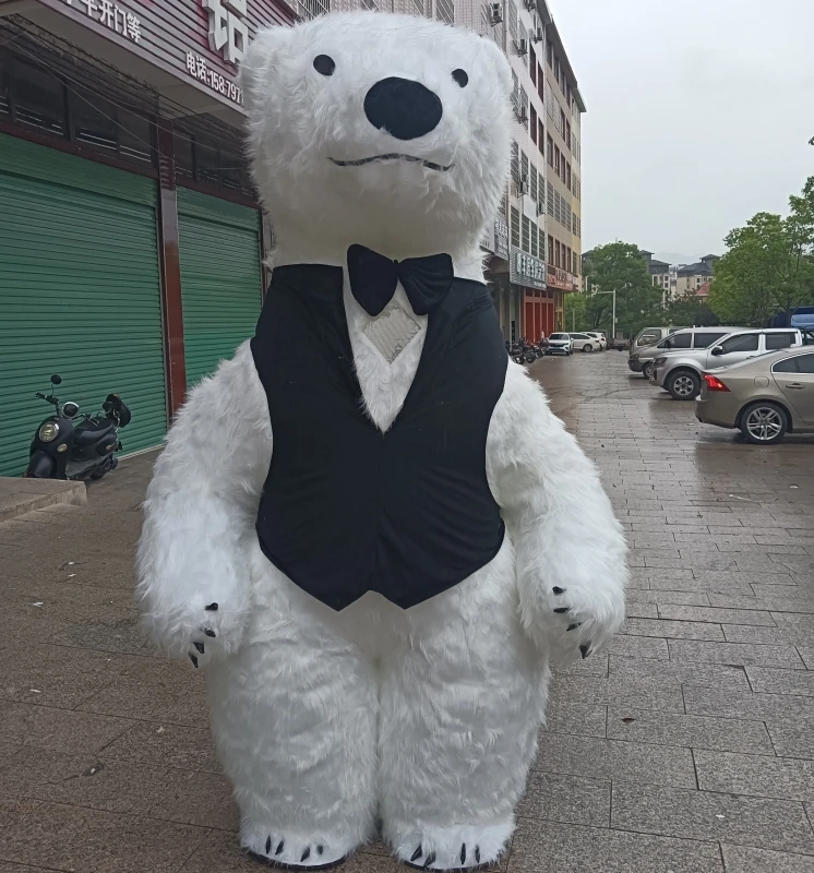 2025 Black Tie and Black Vest White Bear Inflatable Costume Birthday Party Role Play Funny Props Panda Polar Bear Mascot Set