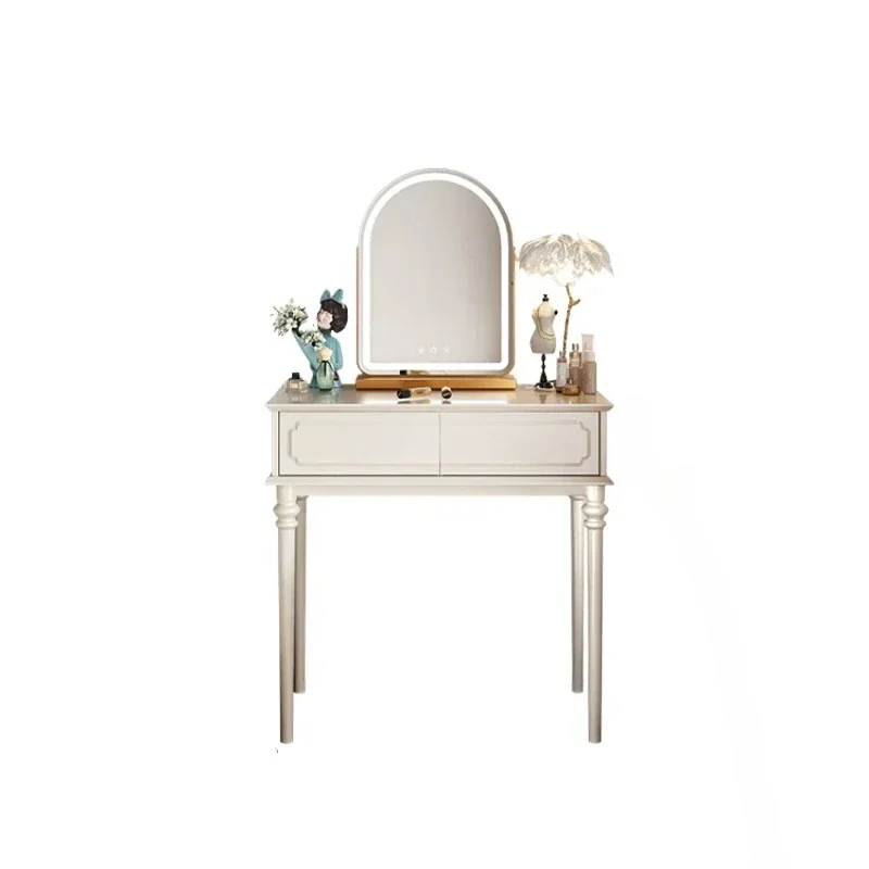 French Cream Style Solid Wood Dressing Table American Princess Style White Bedside Makeup Table