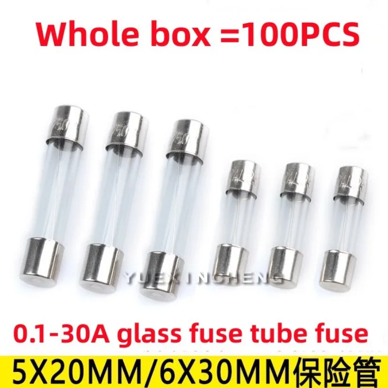 100PCS 5*20mm 6x30 glass fuse tube fuse 2A 250v car cigarette lighter tachograph motorcycle